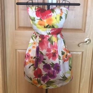 Floral strapless mini dress